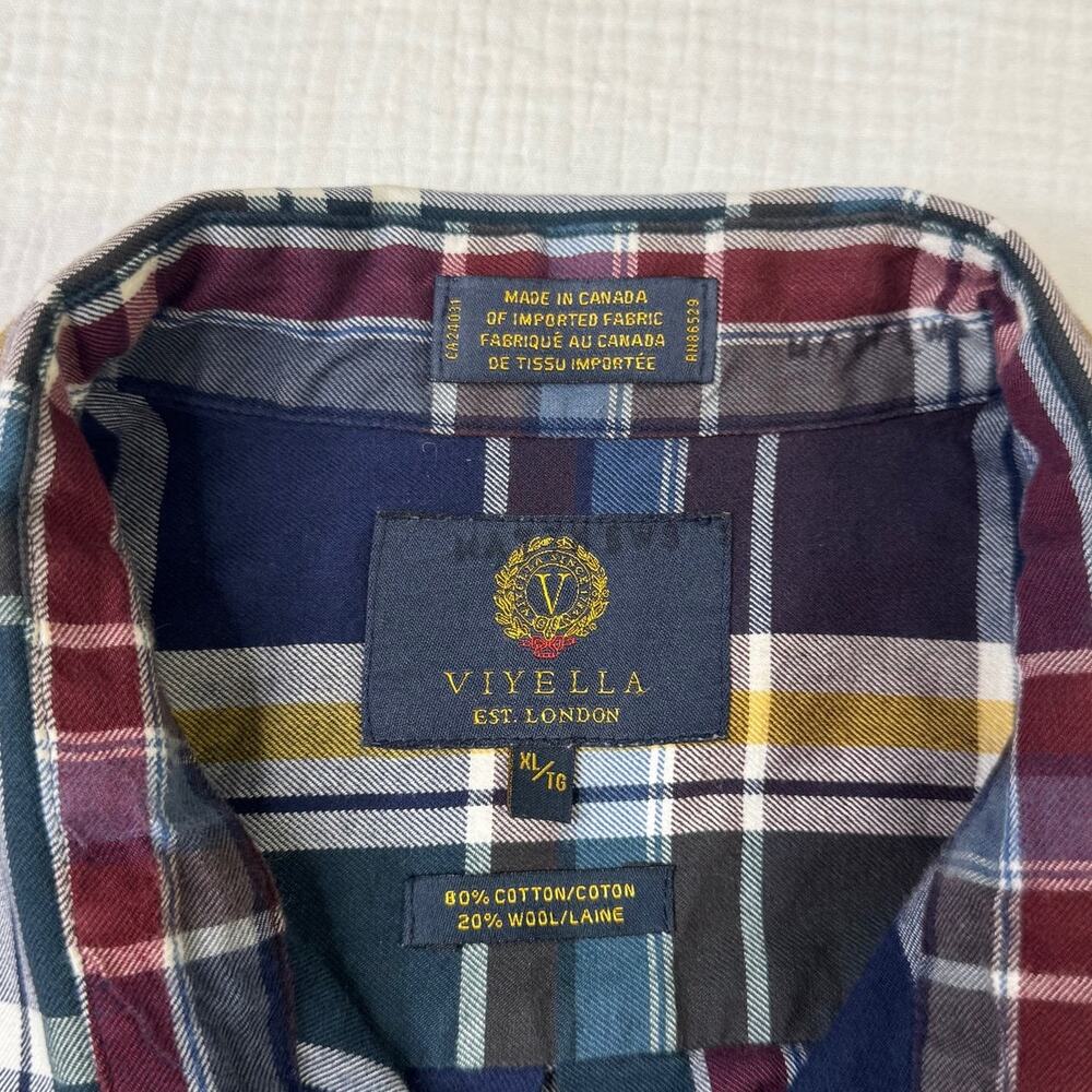 Viyella Plaid Button Down Shirt Blue Burgundy Men’s XL Cotton Wool Casual Preppy - Picture 3 of 14